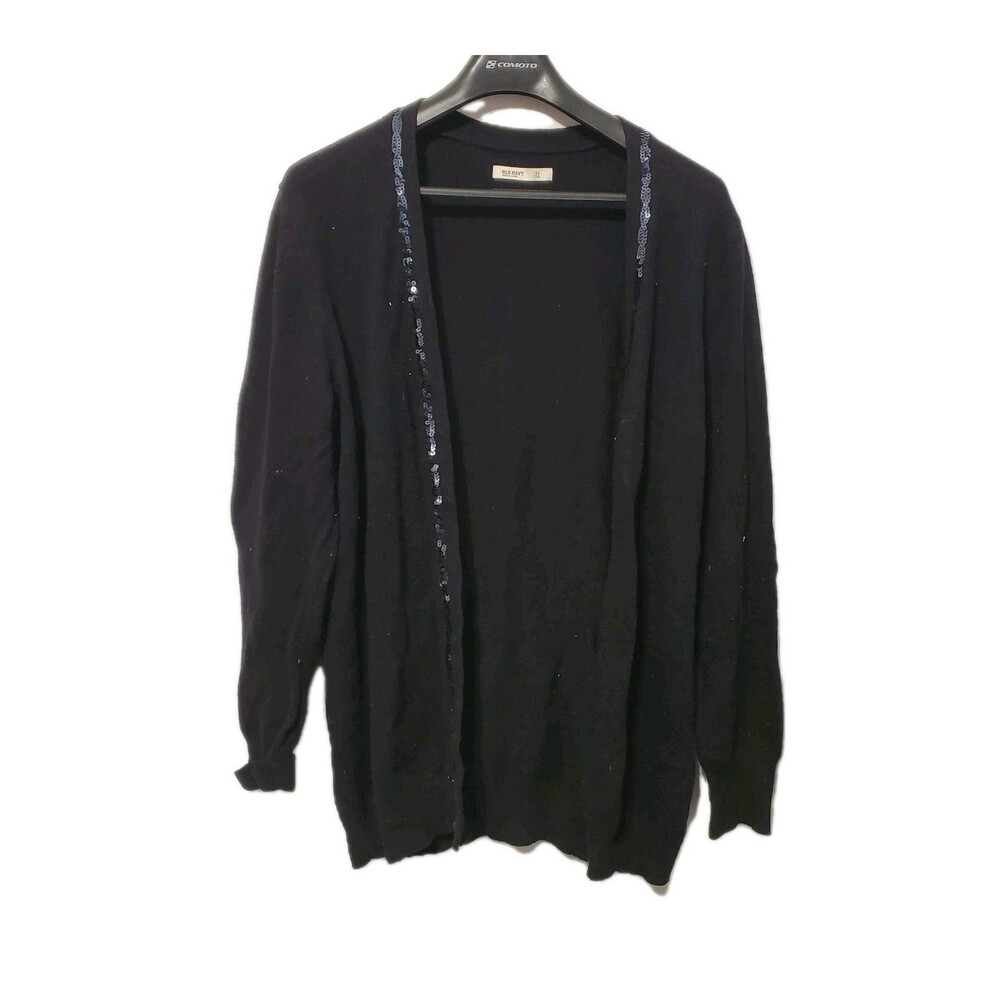 Y2K Old Navy Cotton Blend Cardigan Sequin Black Party Long Length Size XL